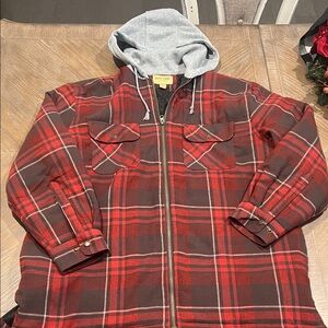 Plaid Red and Gray Hooded Jacket